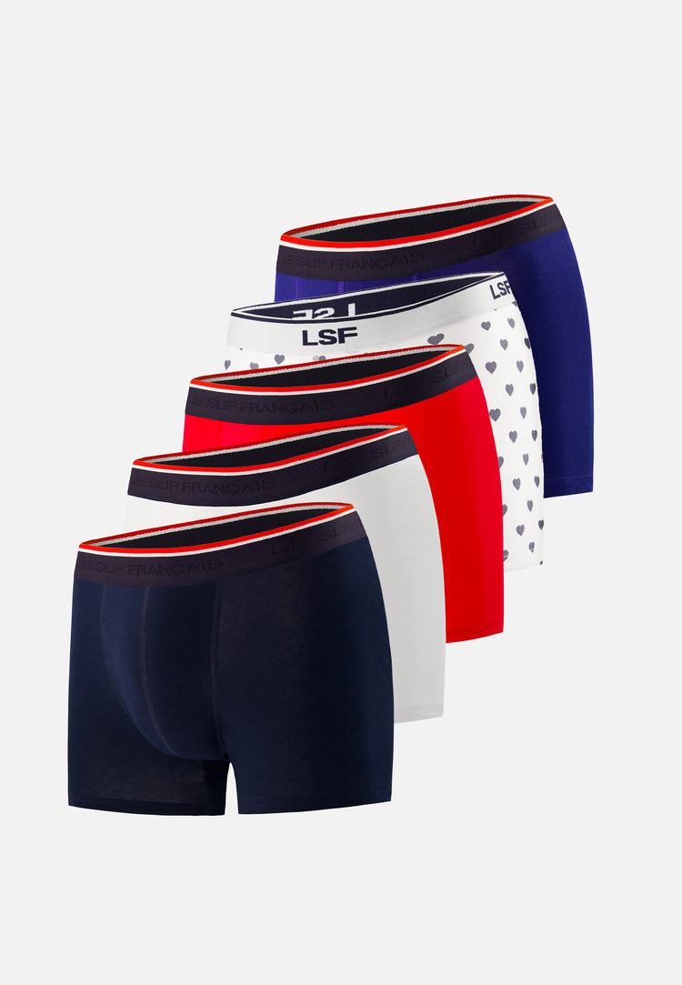 Cinquo Boxers Marius Navy Red White Indigo Navy Heart Pack - Le Slip Français - 1
