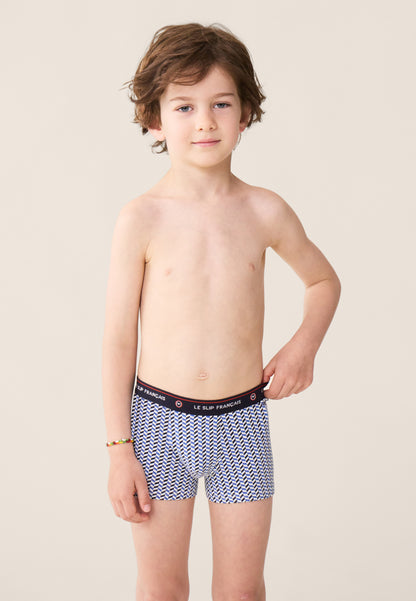 Boxer enfant bleu chevron en coton - Petit Joseph Chevron Bleu Poussiere