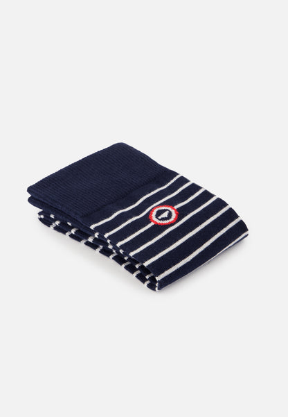 Navy Blue Mid-Calf Socks with White Stripes - Robust Navy White Stripes