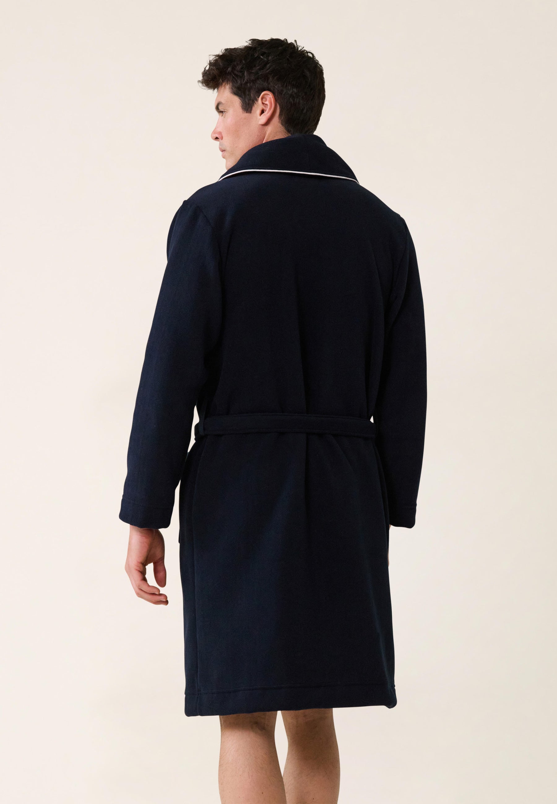 Men's warm navy blue dressing gown with shawl collar - Devy En Polaire Marine
