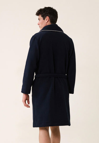 Men's warm navy blue dressing gown with shawl collar - Devy En Polaire Marine