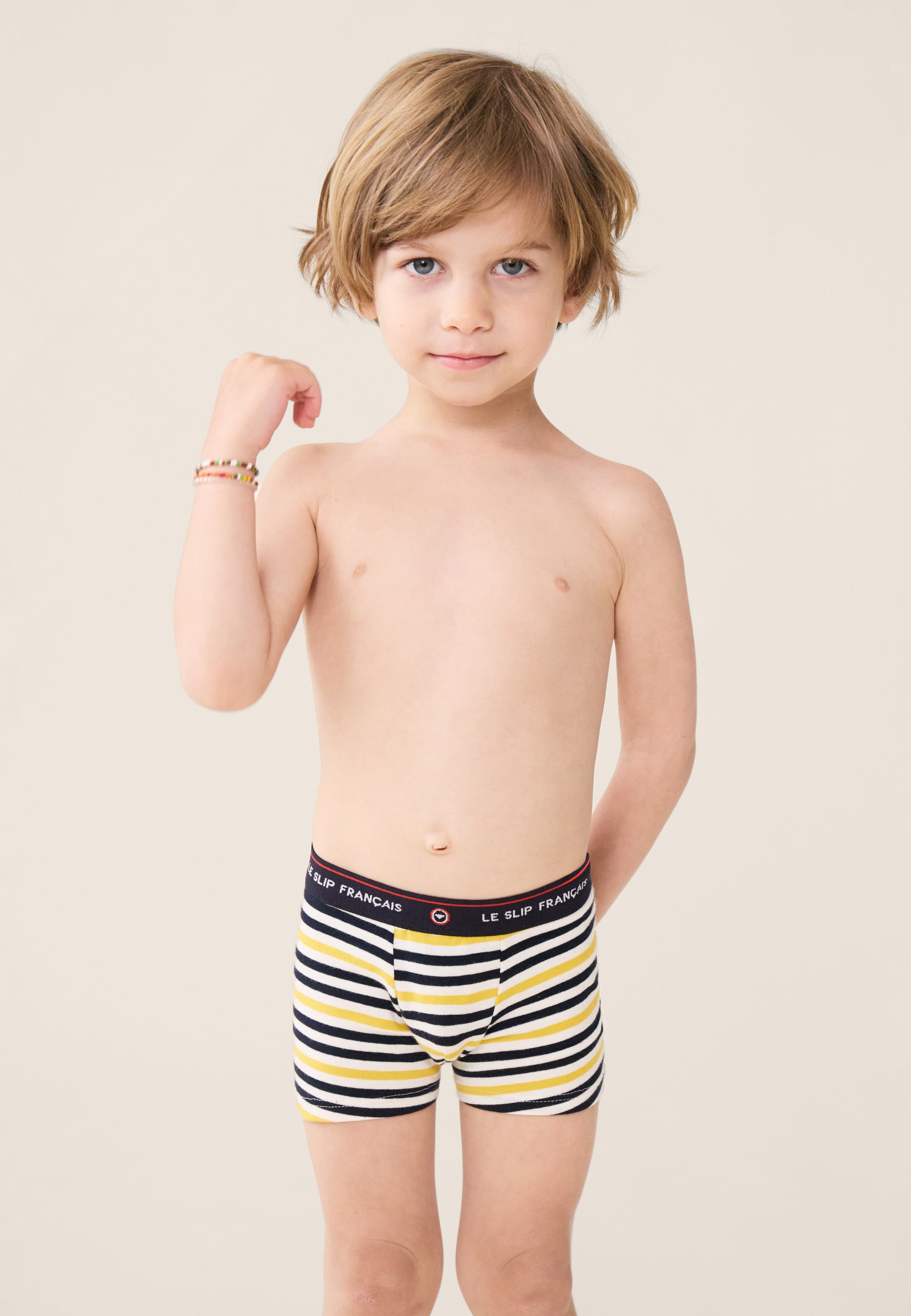 Boxer enfant à rayures jaunes en coton - Petit Joseph Rayures Jaune