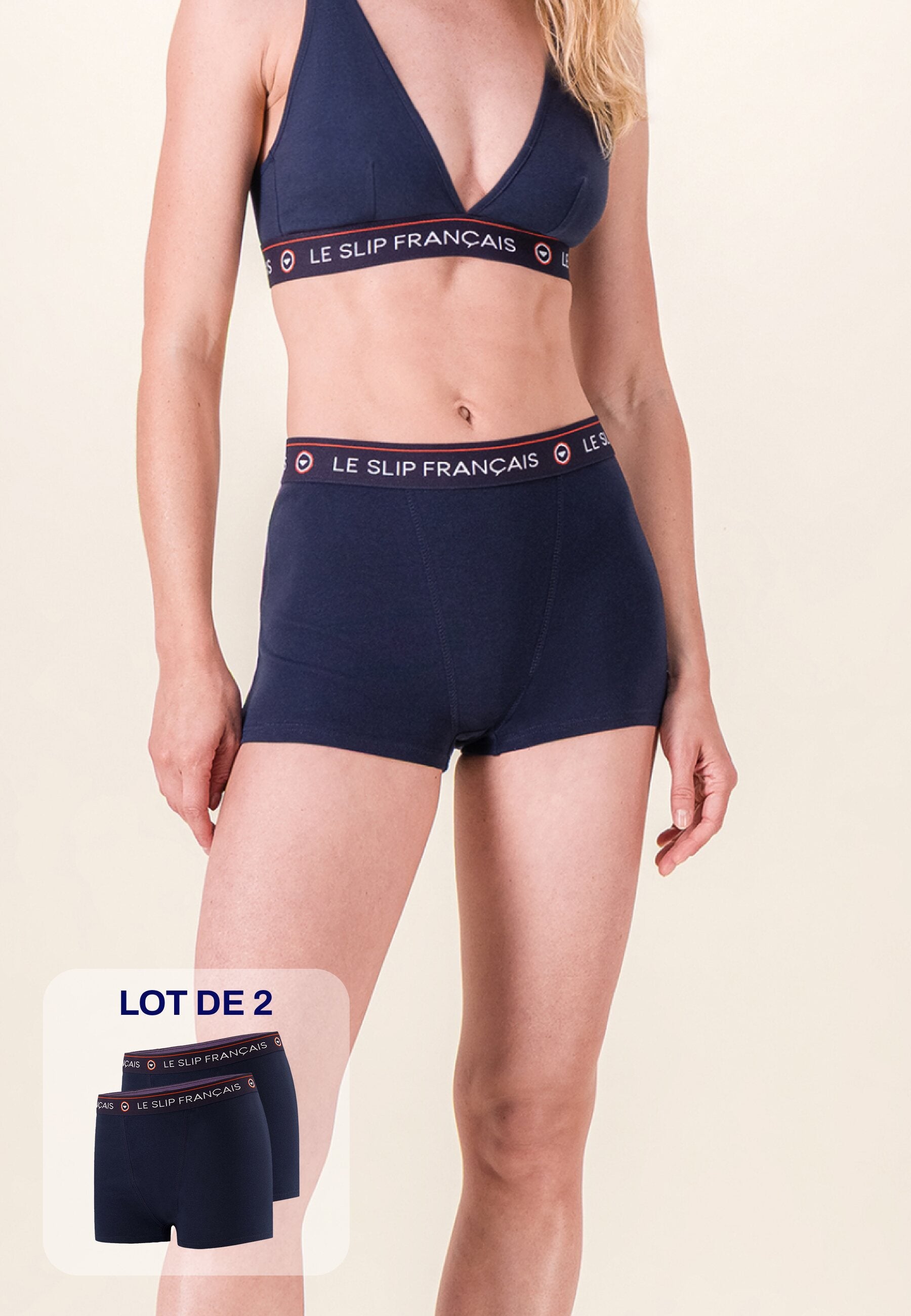 Lot de 2 culottes boxers femme en coton - Culottes Boxers Marine