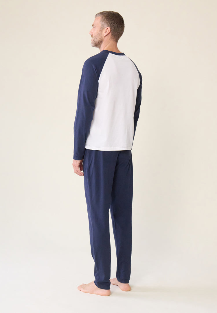 Ensemble Pyjama T-shirt et Pantalon en coton - Pyjama Nathan Marine Blanc - Le Slip Français - 4