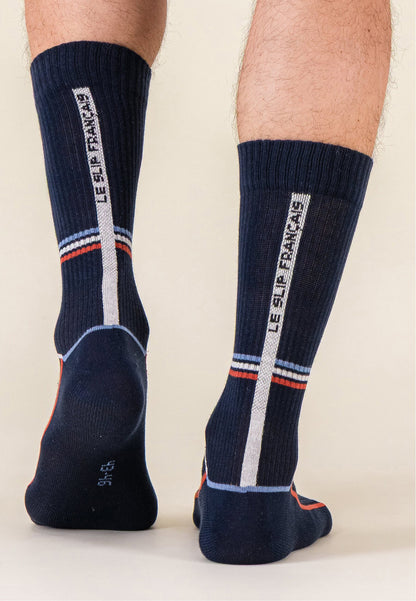 Lot de 2 chaussettes mi-hautes en coton - Chaussettes Mondrian Bleu Jean Brique Laser Marine Brique