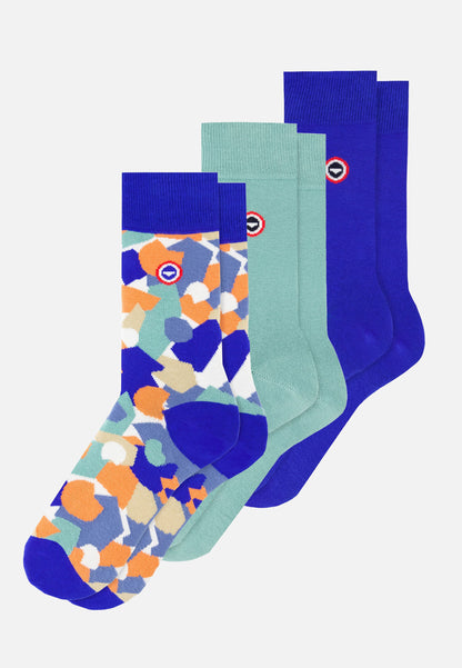 Lot de 3 chaussettes mi-hautes en coton - Chaussettes Bleu Nautique Confetti Vert Azur