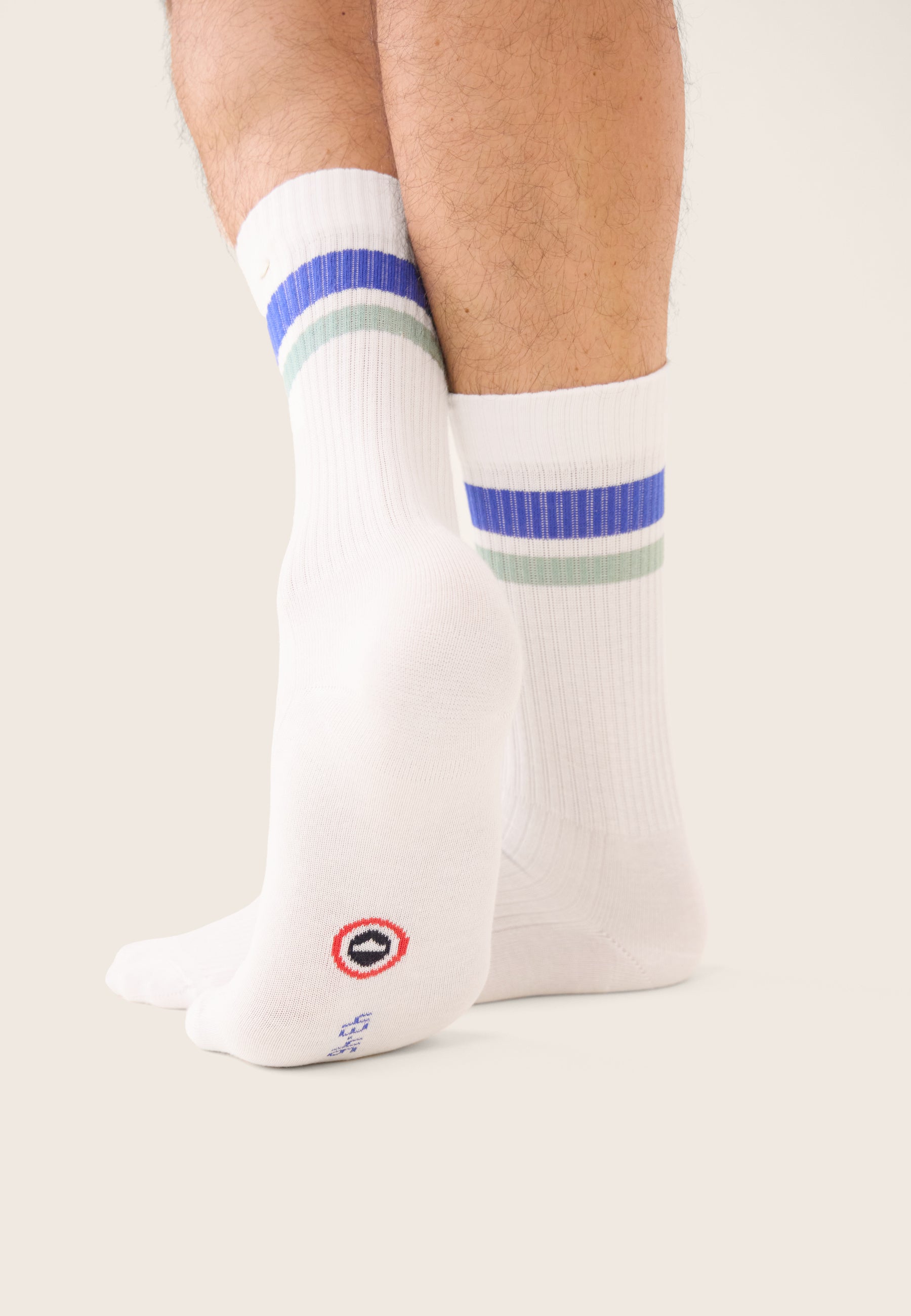 Lot de 2 chaussettes de sport mi-hautes rayées - Chaussettes Fantaisies Bleu Nautique Vert Azur