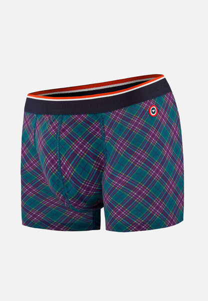 Boxer à motif tartan bleu canard en coton - Marius Tartan Bleu Canard