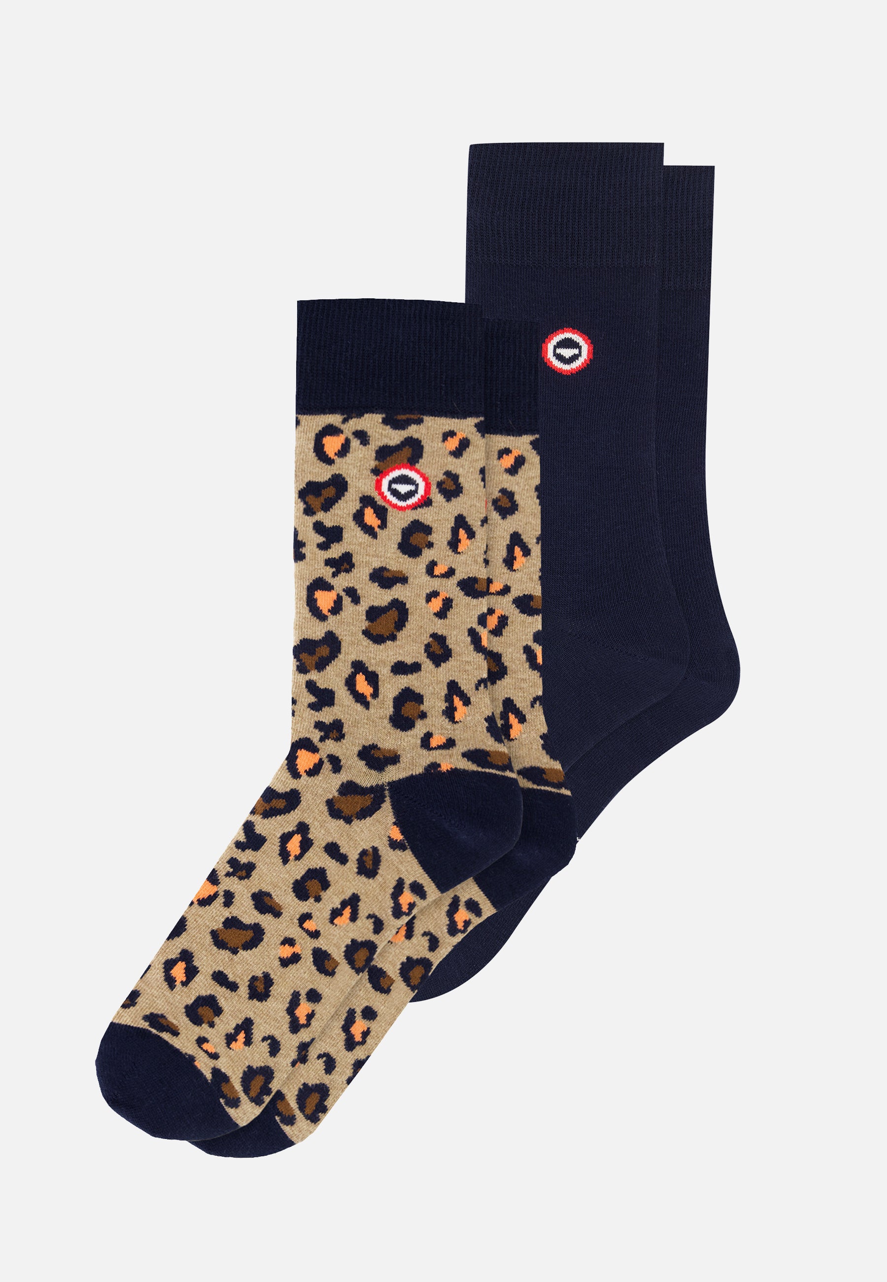 Lot de 2 chaussettes mi-hautes en coton - Chaussettes Léopard Marine