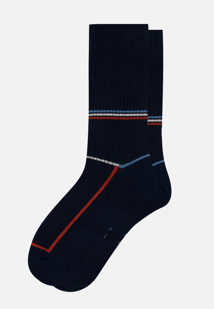 Chaussettes de sport mi-hautes rayées jaune et bleu marine - Wilfried Laser Marine Brique