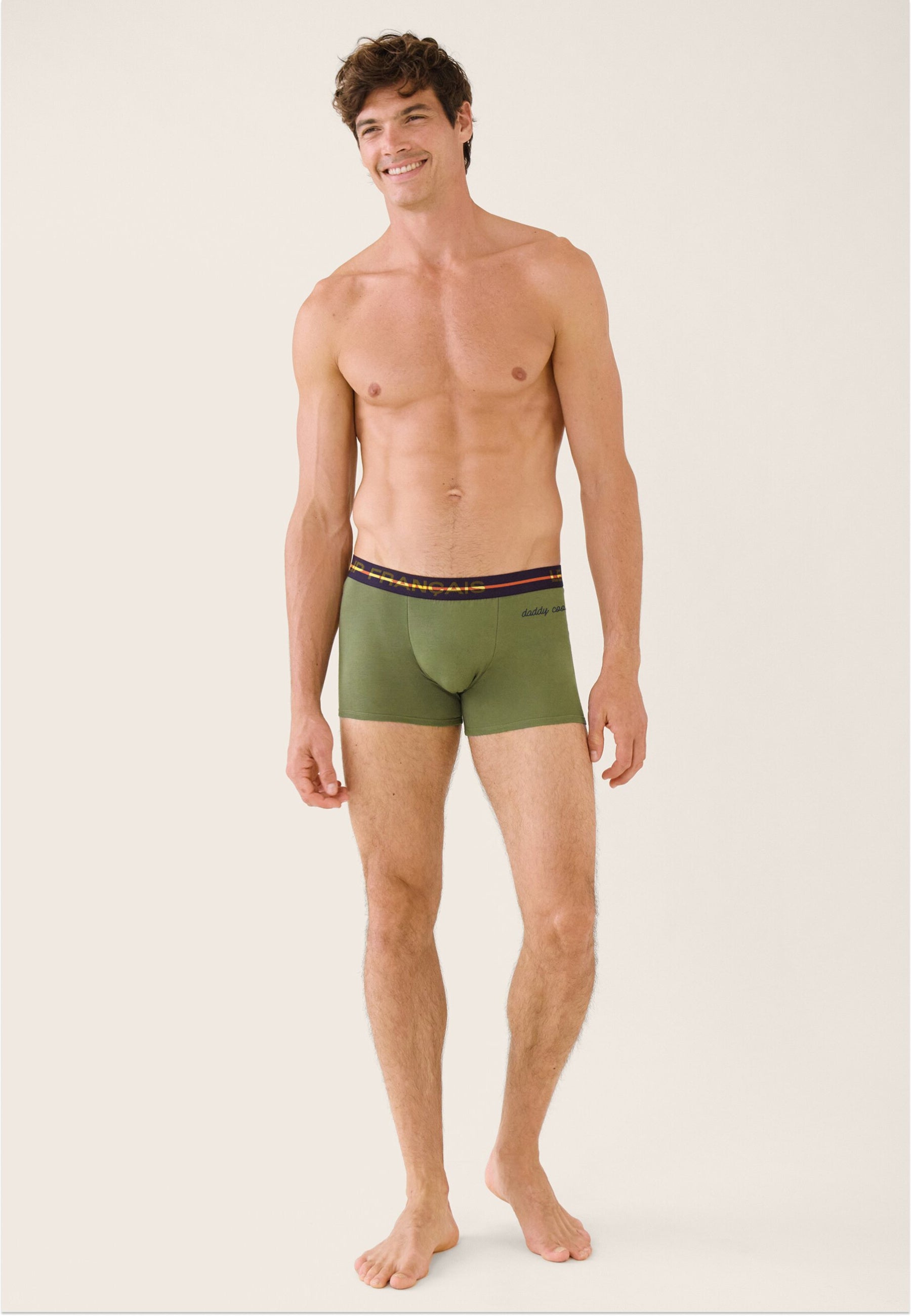 Boxer vert en coton - Redoutable Kaki Veronese Brodé Daddy Cool