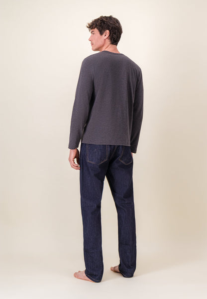 T-shirt à manches longues gris en coton - Superbe Gris Anthracite
