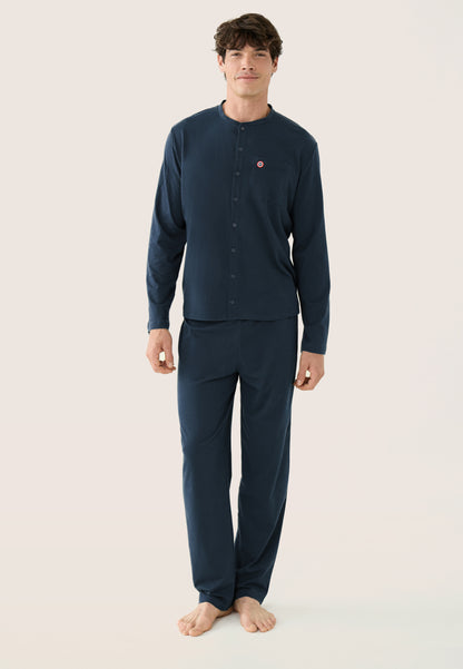 Ensemble pyjama haut et pantalon bleu marine en coton - Pyjama Hugo Haut Manches Longues Et Bas Long Uni Marine