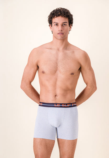Lot de 3 boxers longs en coton - Boxers Longs Rayures Coq Bleu Ciel Chiné Marine