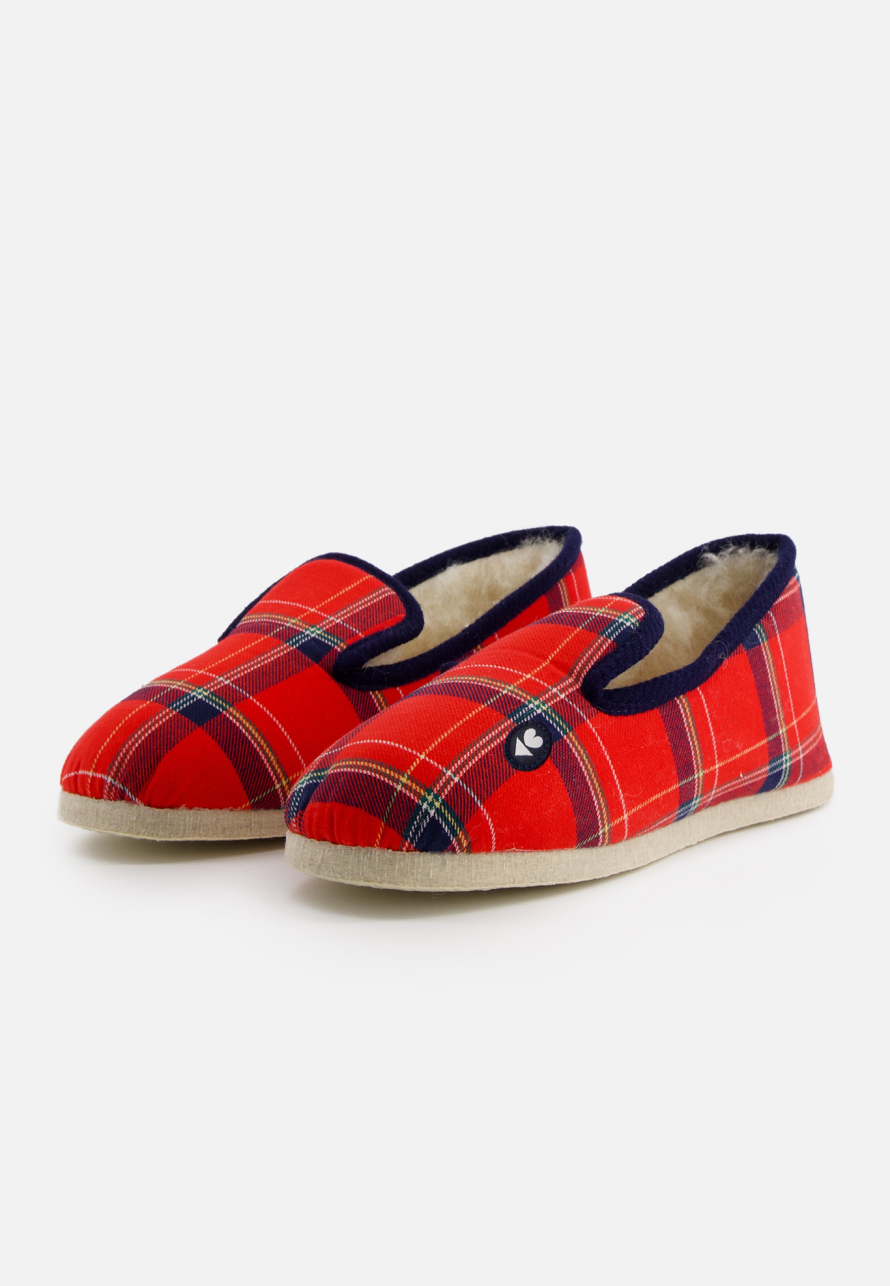 Chaussons d'intérieur en laine - Pantoufles Carreaux Rouge