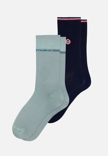 Lot de 2 chaussettes mi-hautes en fil d'Écosse - Chaussettes Vert Sage Marine