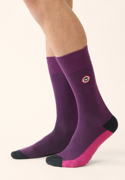 Chaussettes mi-hautes prune fantaisie - Lucas Demi Bloc Prune