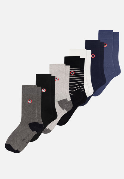 Pack of 7 mid-calf cotton socks - Socks Charcoal Grey Black Light Grey Black Stripes White Navy Steel
