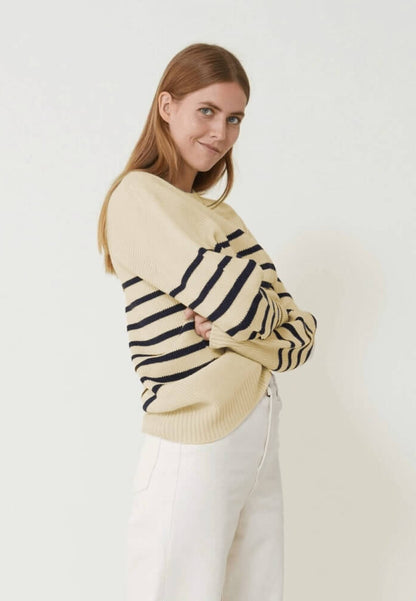 Pull mixte en laine française - Lude Marinière Ecru Marine