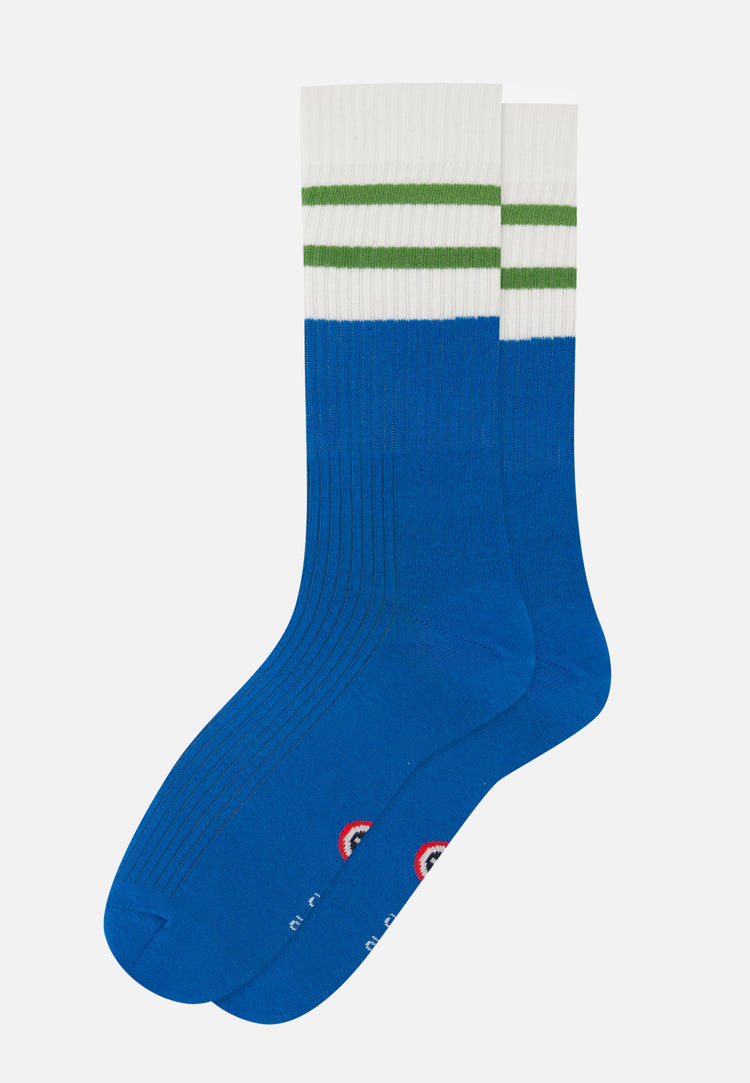 Chaussettes de sport mi-hautes rayées turquoise et vert menthe - Wilfried Rayures Bleu Turquoise Mint Green - Le Slip Français - 1