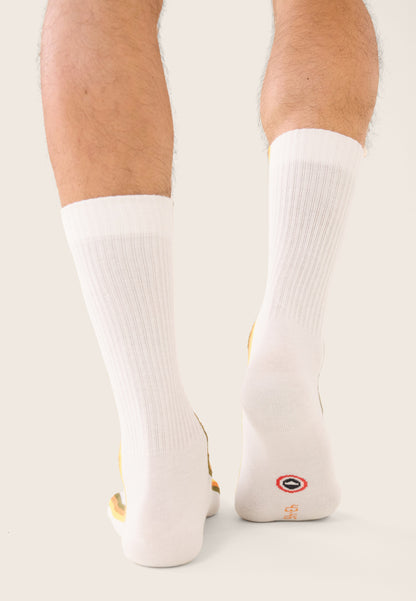 Chaussettes de sport mi-hautes rayées kaki, orange et jaune - Wilfried Lignes Kaki Veronese Orange Pur Jaune Citron
