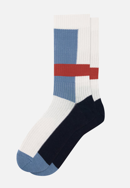 Chaussettes de sport mi-hautes rayées jaune et bleu marine - Wilfried Mondrian Bleu Jean Brique