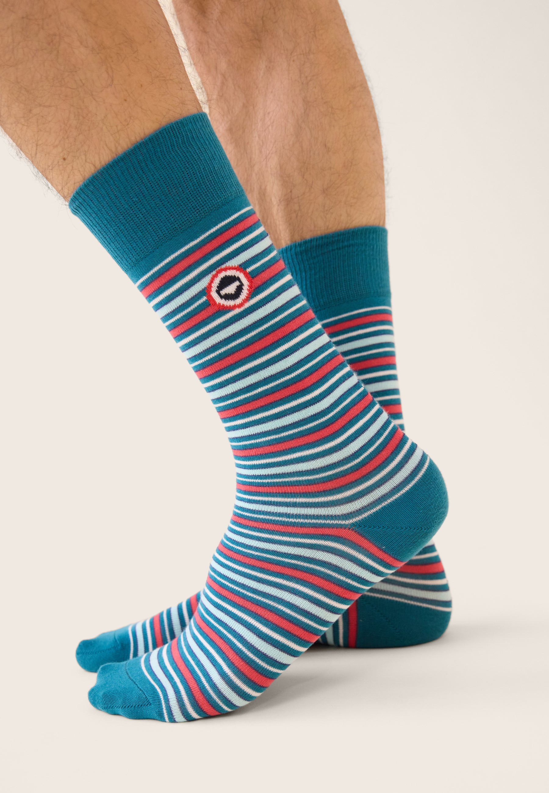 Pack of 7 mid-calf socks - Navy Stripes, Cherry Pink, Indigo, Teal, Azure Green, White