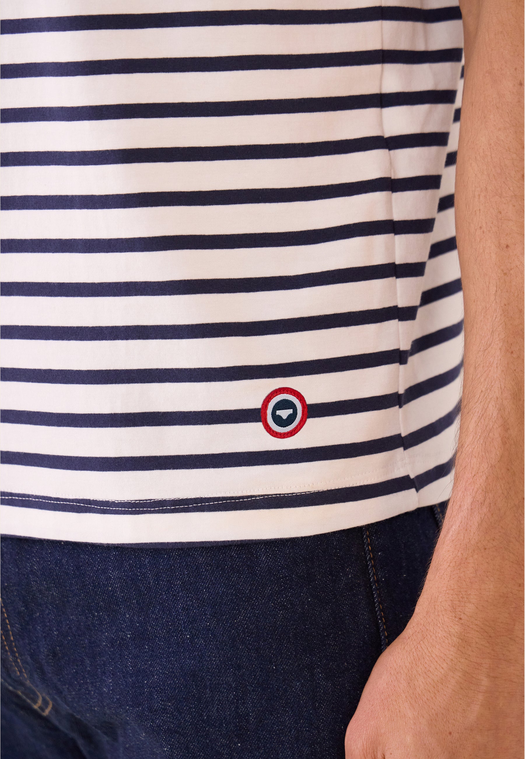 Men's navy blue striped T-shirt with short sleeves - Charly Mariniere Marine