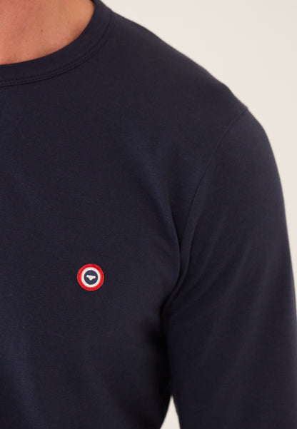 Navy blue top and fancy bottom cotton pajama set - Manuel Pajamas Plain Navy Long Sleeve Top and Long Fancy Bottoms