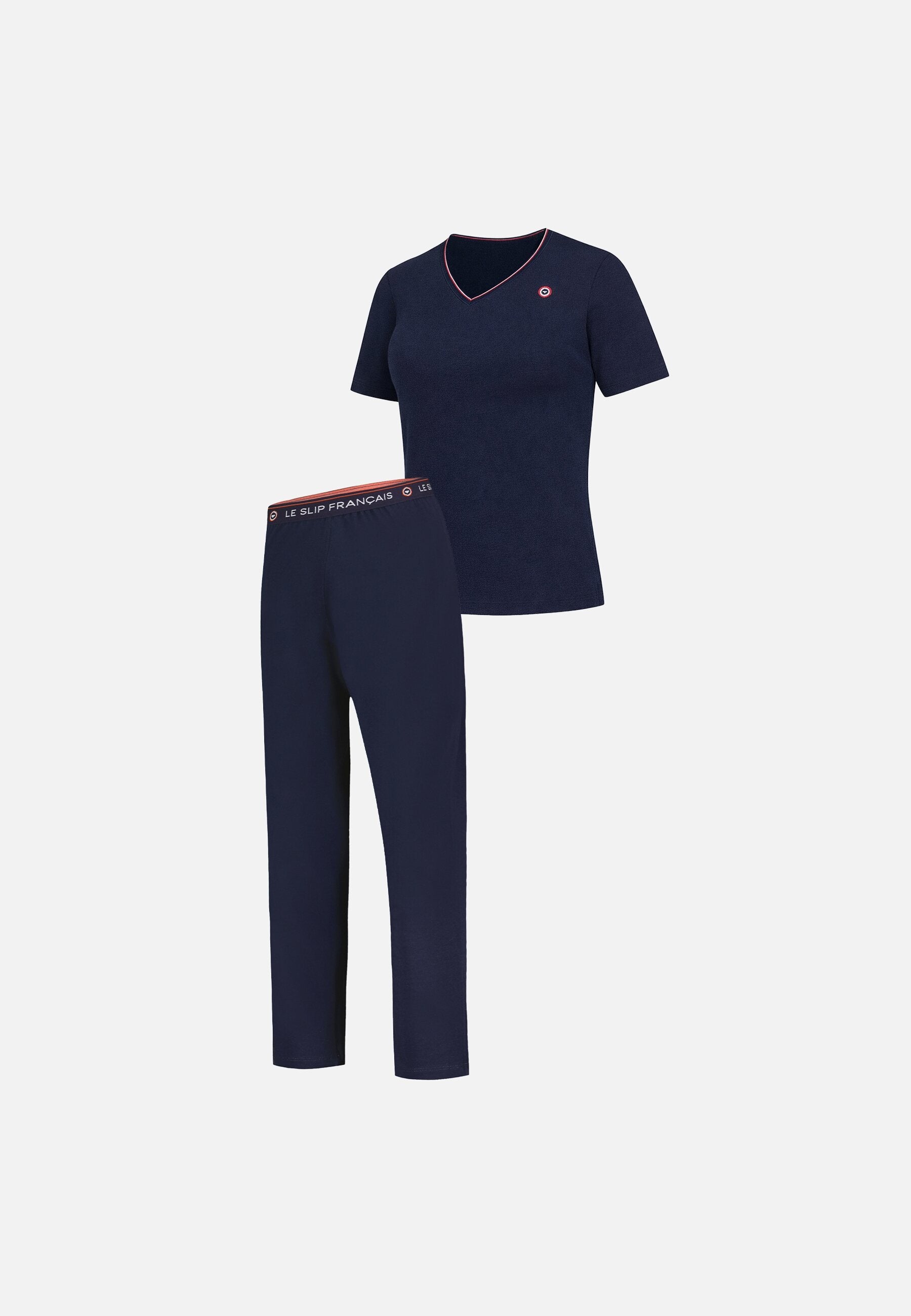 Ensemble Pyjama femme bleu marine en coton - Pyjama Haut Manches Courtes Puissante Et Bas De Pyjama Long Vigoureuse Marine