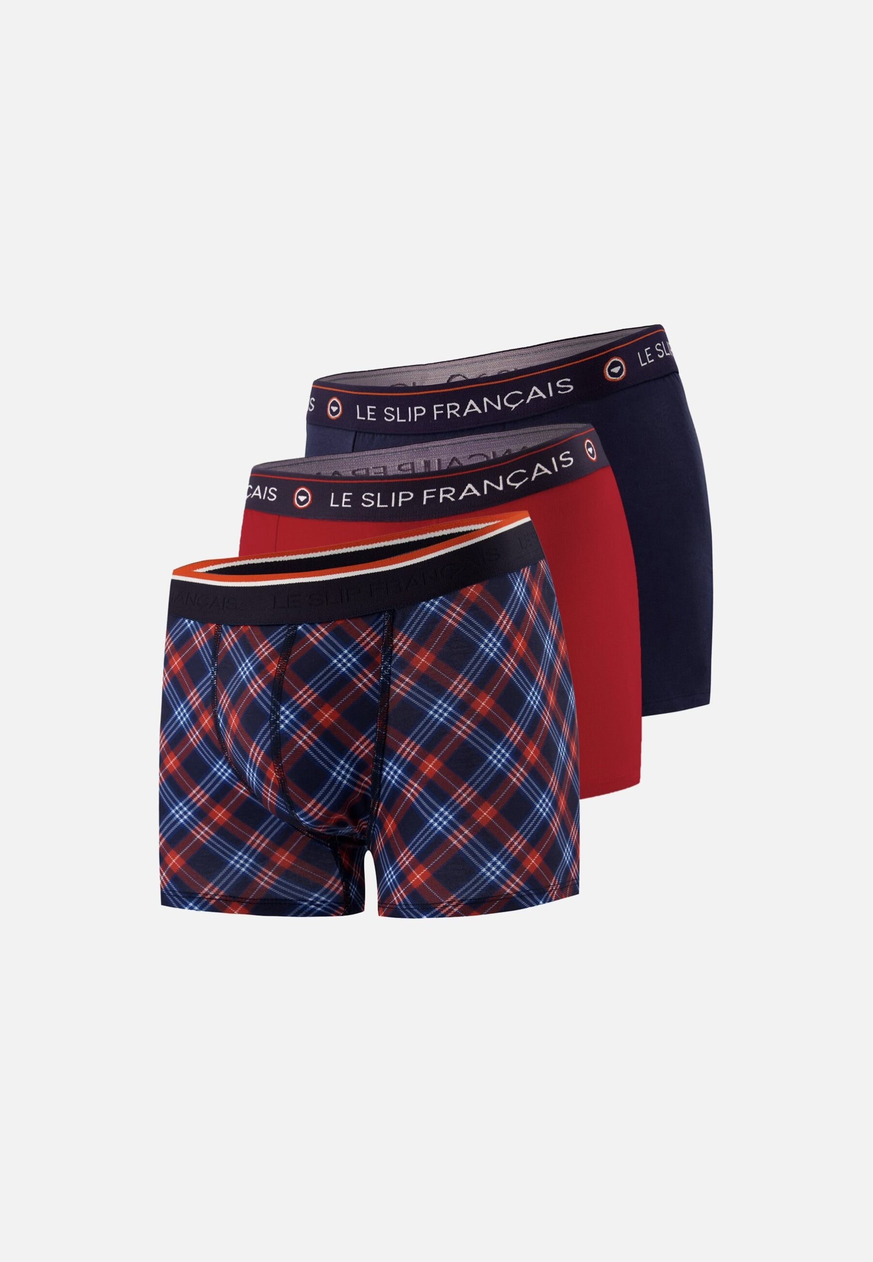 Lot de 3 boxers en coton - Boxers Marine Tartan Rouge