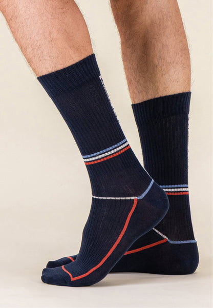 Lot de 2 chaussettes mi-hautes en coton - Chaussettes Mondrian Bleu Jean Brique Laser Marine Brique
