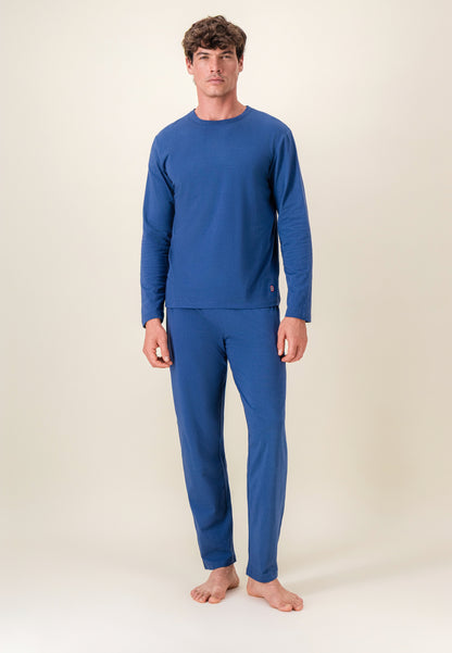Ensemble pyjama haut et pantalon bleu en coton - Pyjama Haut Manches Longues Superbe Et Bas De Pyjama Long Indomptable Acier