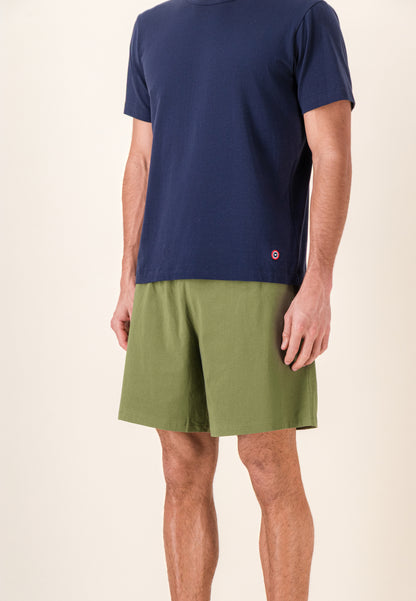 Cotton pyjama set (top and shorts) - Great navy short-sleeved pyjama top and invincible khaki short pyjama bottoms