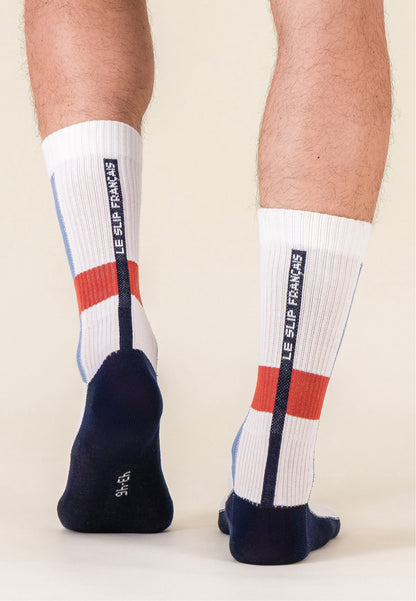 Lot de 2 chaussettes mi-hautes en coton - Chaussettes Mondrian Bleu Jean Brique Laser Marine Brique