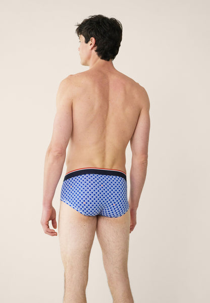 Lot de 3 slips en coton - Slips XV De France Damier Indigo Blanc Marine
