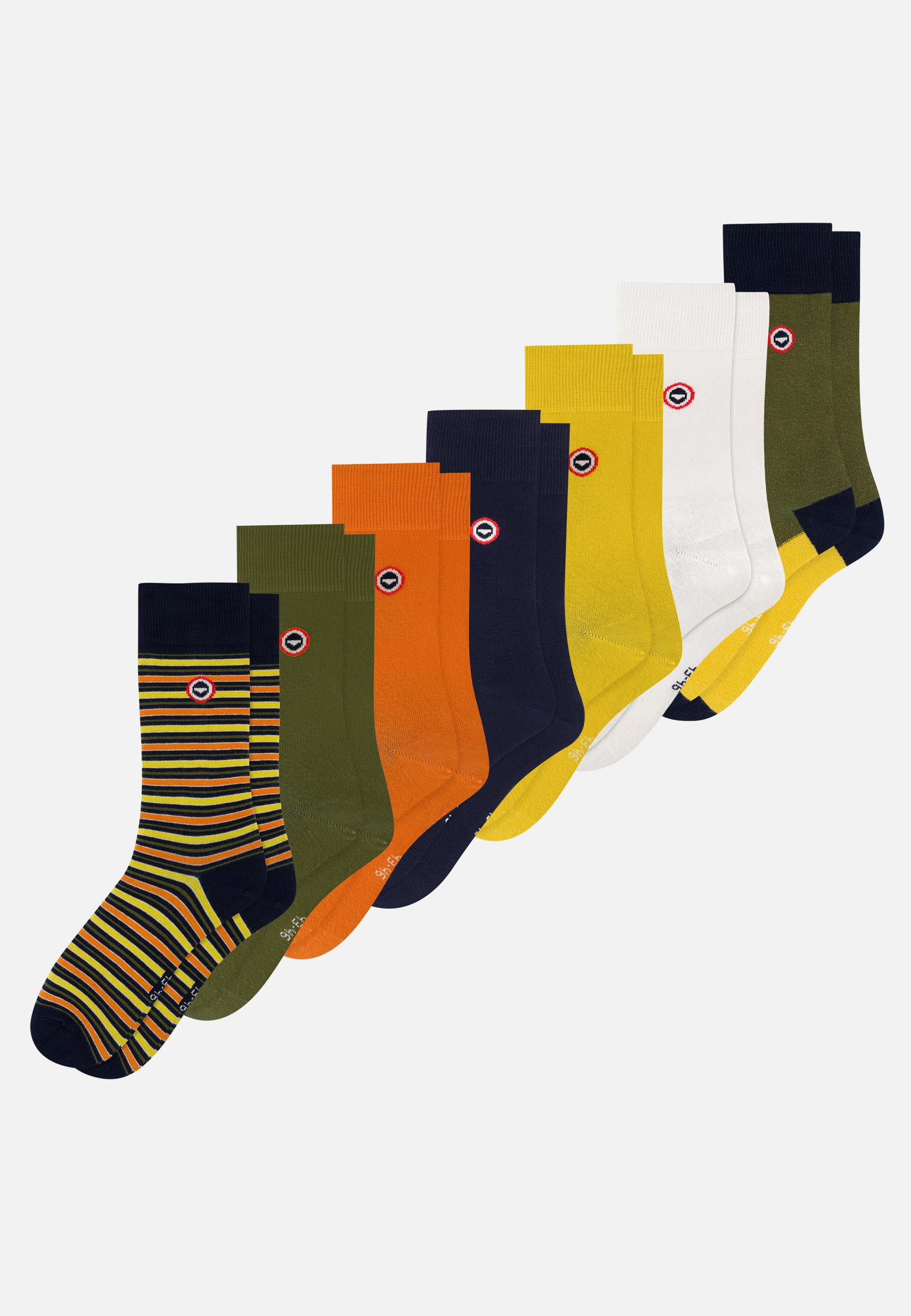 Lot de 7 chaussettes mi-hautes - Chaussettes Jaune Bloc Kaki Marine Rayures Orange Blanc