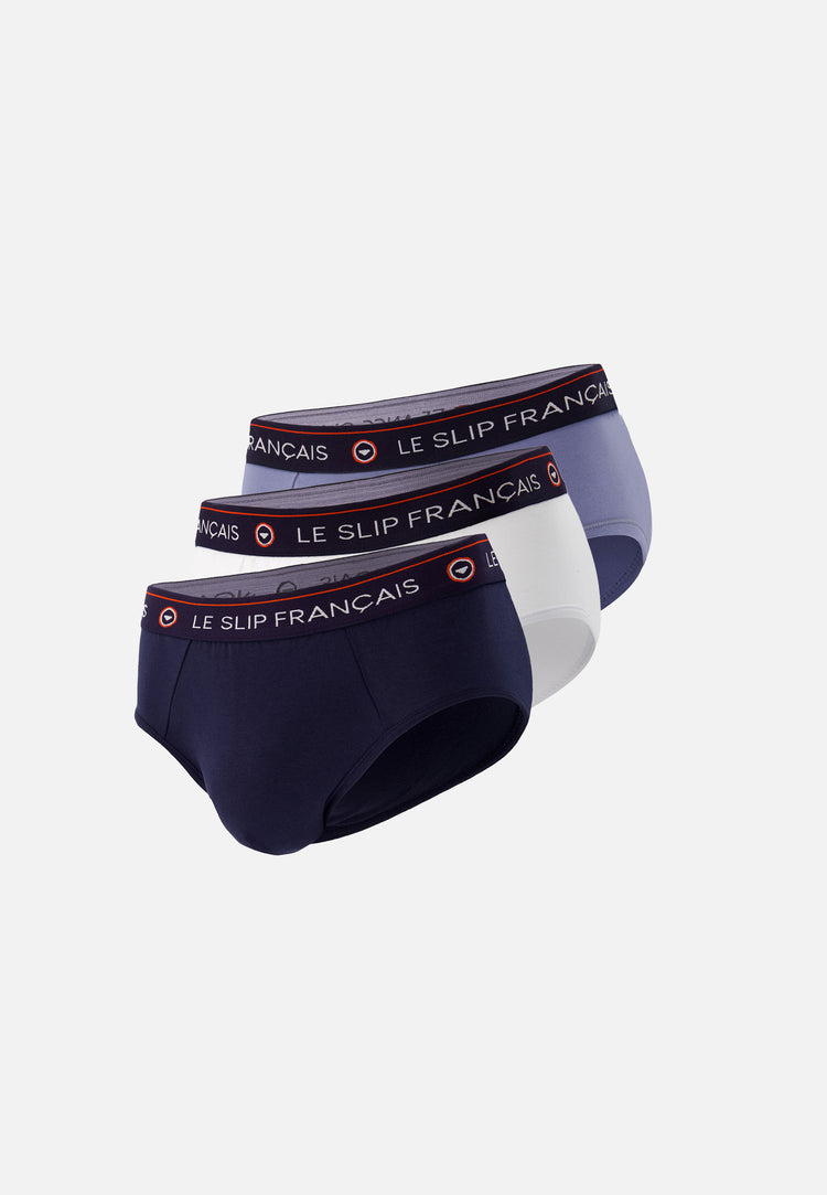 Trio Pack Intrepid Briefs Navy White Blue Jean - Le Slip Français - 1