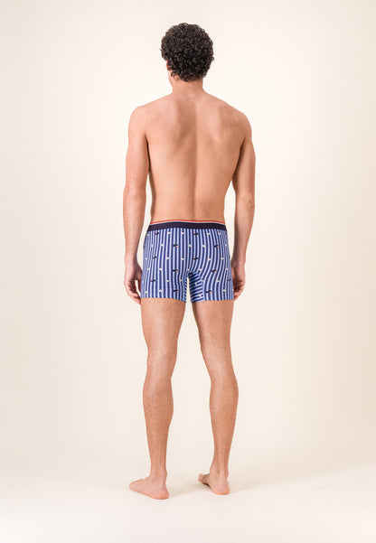 Lot de 3 boxers longs en coton - Boxers Longs Rayures Coq Bleu Ciel Chiné Marine
