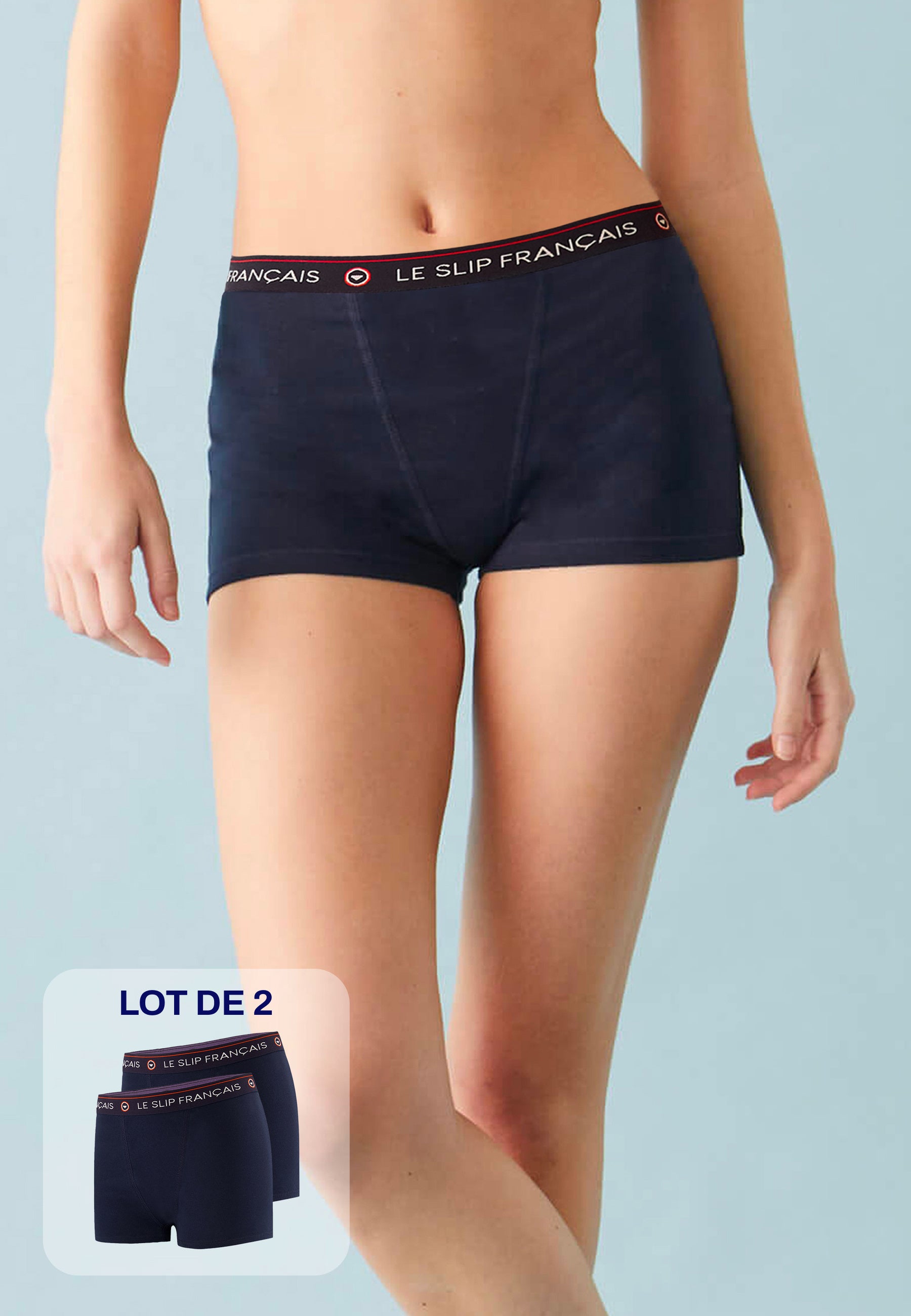 Lot de 2 culottes boxers femme en coton - Culottes Boxers Marine