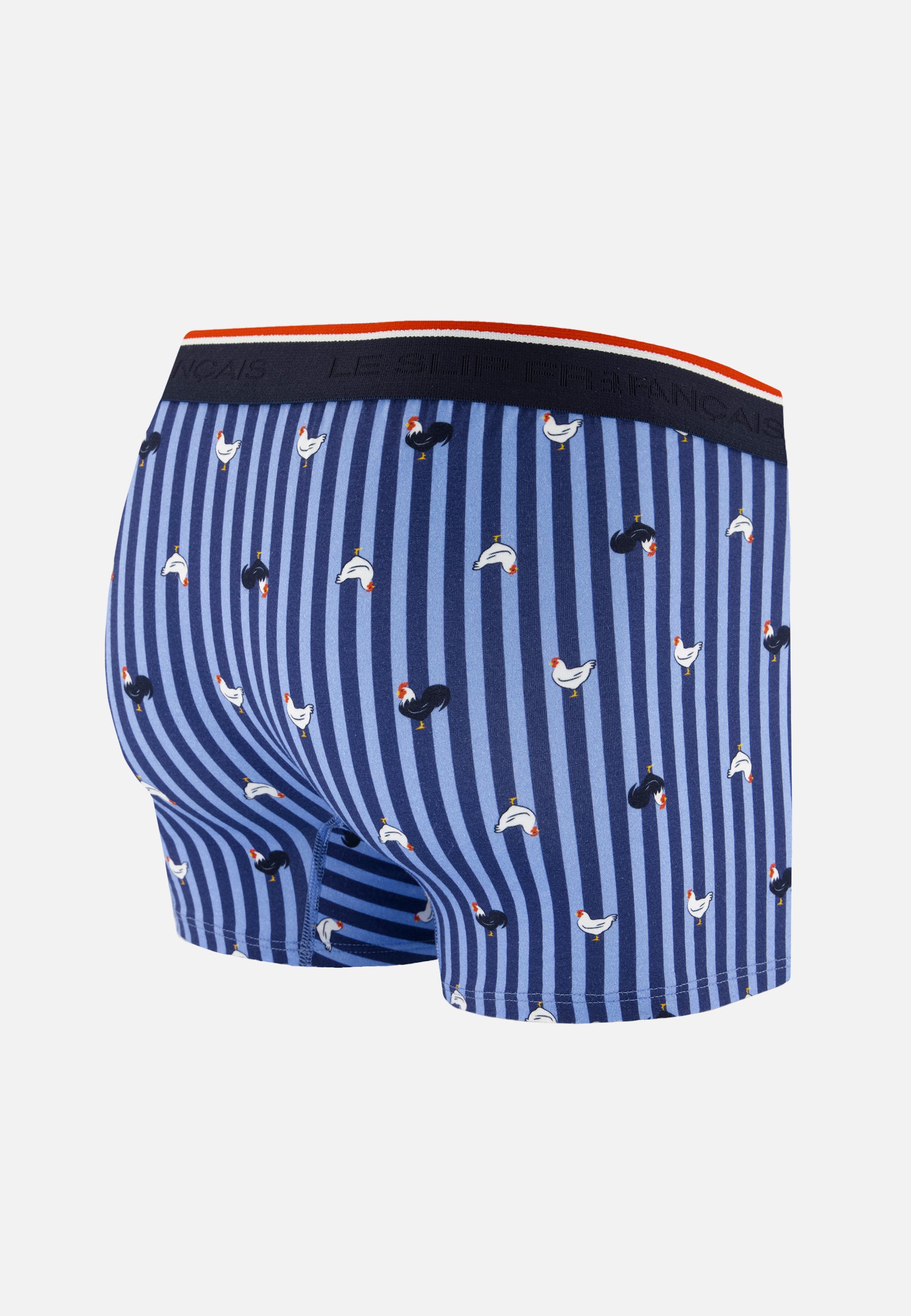 Boxer à motif rayure coq bleu acier en coton - Marius Rayure Coq Bleu Acier