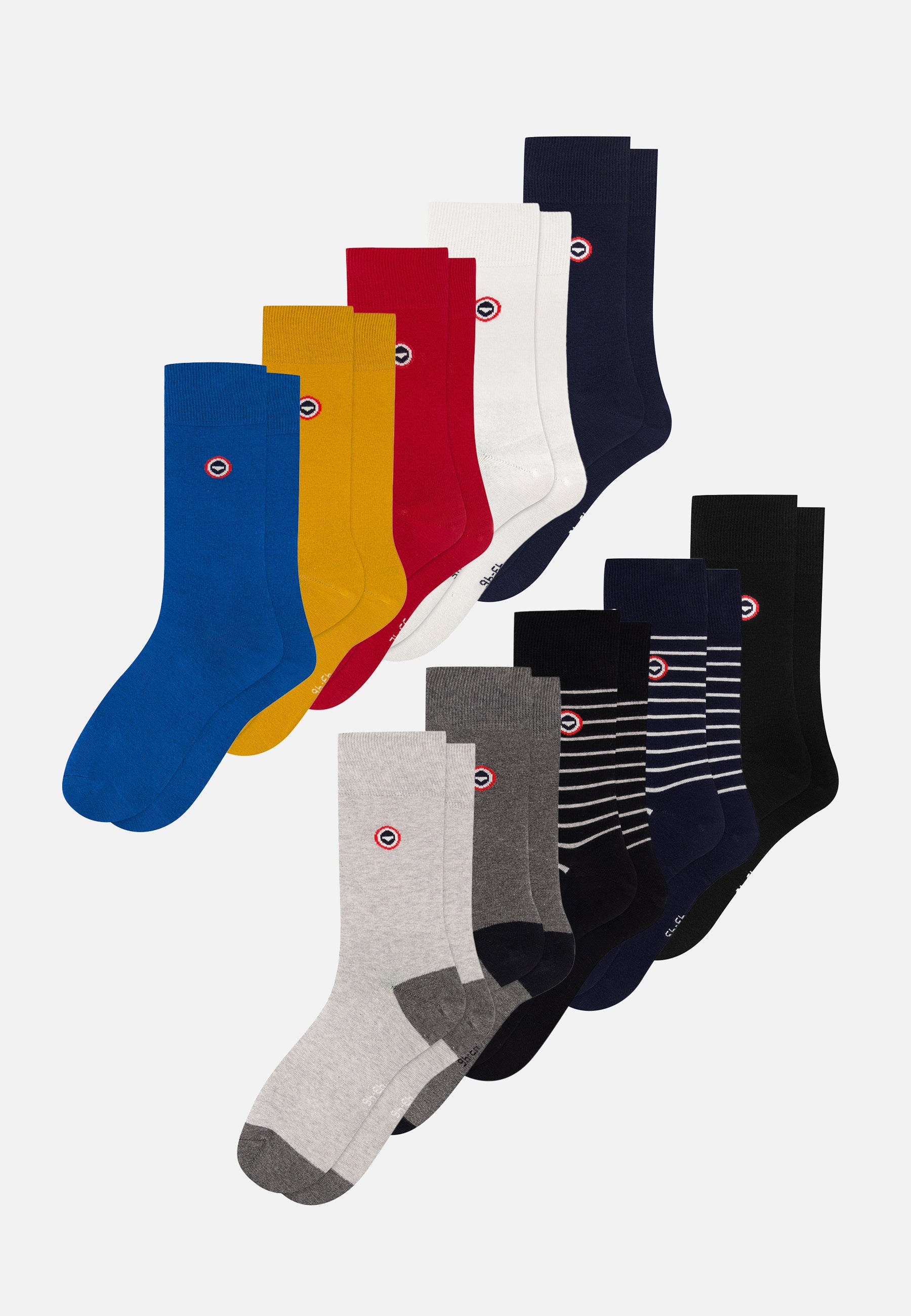 Lot de 10 chaussettes mi-hautes en coton - Chaussettes Rayures Blanches Marine Bleu turquoise Gris Moutarde Rouge Cerise Blanc Noir Rayures Noir Gris Noir