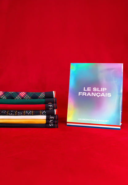 Lot de 7 slips en coton - Slips Flocon Moutarde Vert Sapin Tartan Rouge Cerise Marine Blanc