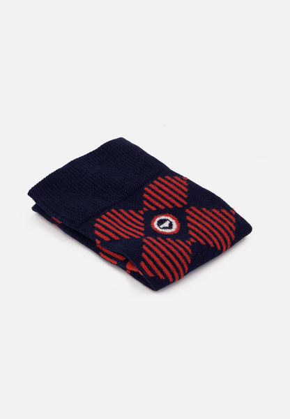 Chaussettes mi-hautes en coton - Lucas Damier Rouge Brique Marine