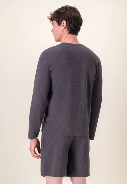 T-shirt à manches longues gris en coton - Superbe Gris Anthracite
