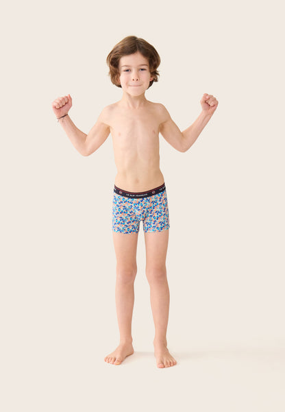 Boxer enfant bleu à motif confetti en coton - Petit Joseph Confetti Bleu Nautique