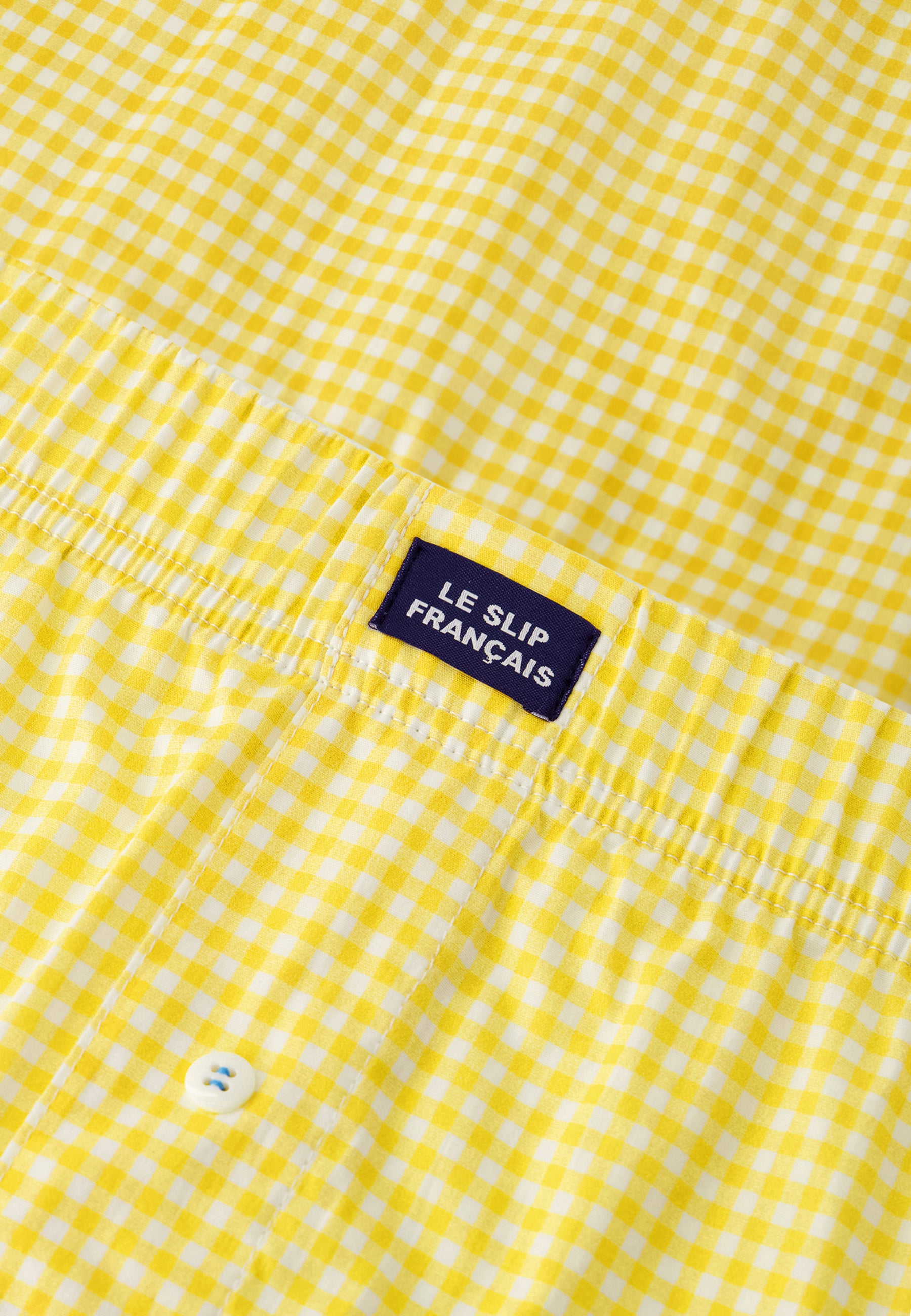 Caleçon à carreaux jaune en coton - Jacques Vichy Jaune Citron