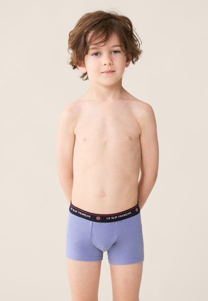 Lot de 5 boxers enfant en coton - Boxers Blanc Bleu Ciel Chiné Rayures Coq Marine Bleu Jean
