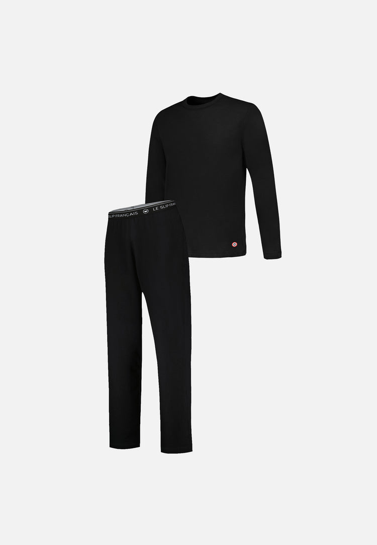Ensemble pyjama haut et pantalon noir en coton - Pyjama haut manches longues superbe Noir et bas de pyjama long indomptable Noir - Le Slip Français - 4