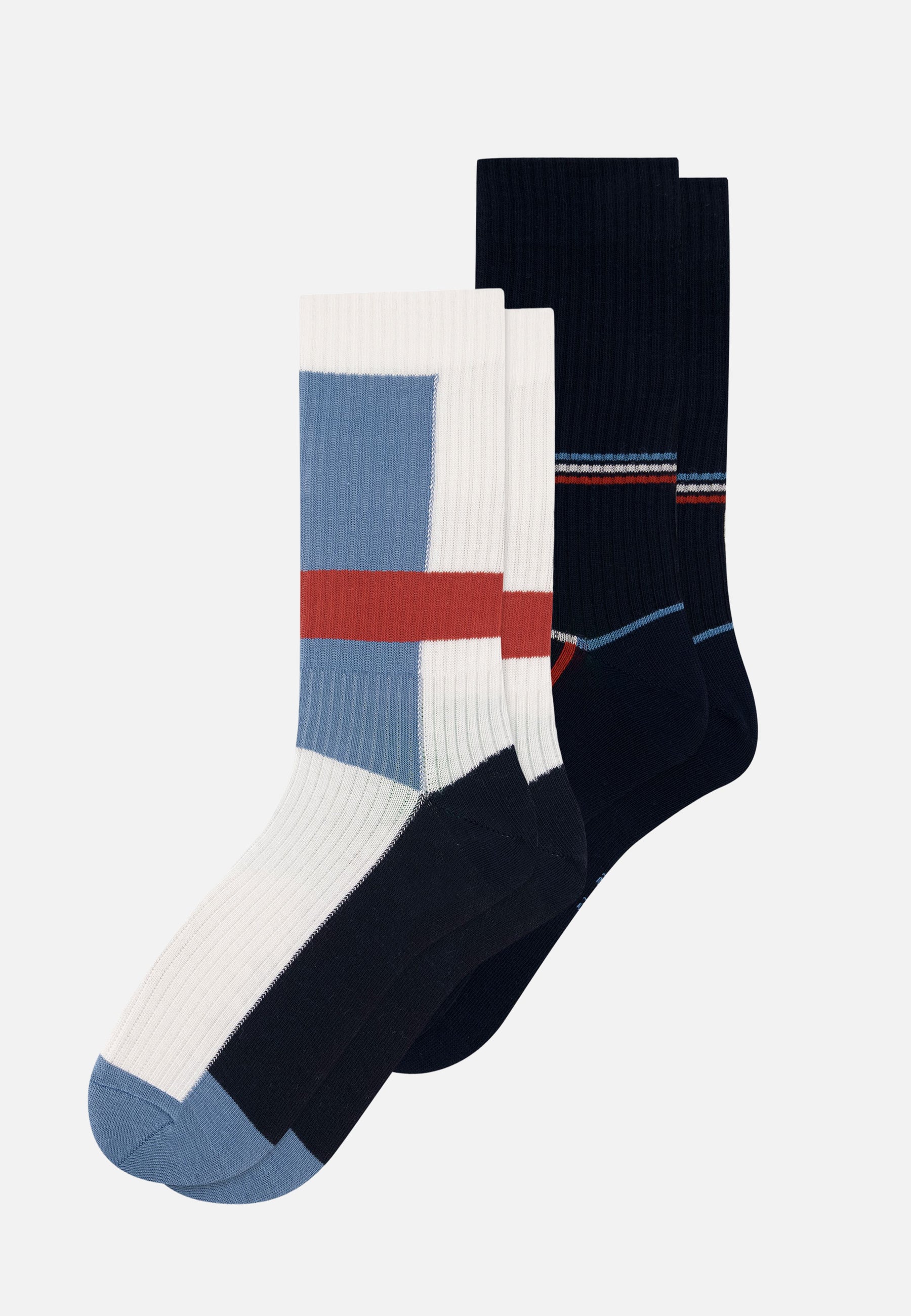 Lot de 2 chaussettes mi-hautes en coton - Chaussettes Mondrian Bleu Jean Brique Laser Marine Brique